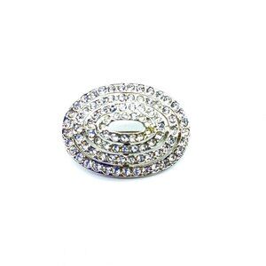 Vintage Concentric Crystal Ovals Brooch, Silver Tone and Clear Sparkle Lapel Pin